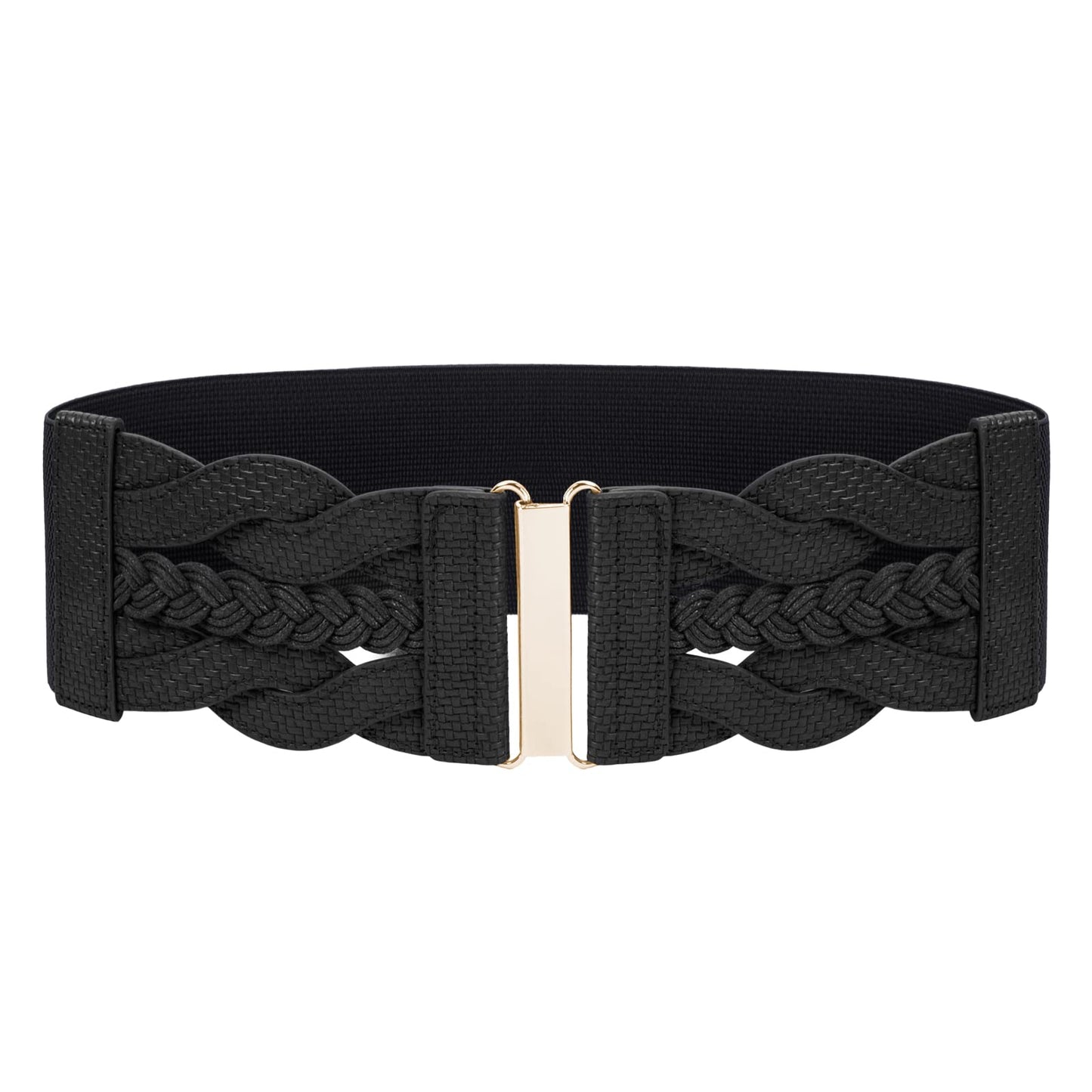 HOTGRACE KARIN Wide Belts for Women Elastic Waist Belt | 3 inch wide stretchy waistband, Woven design, Golden buckle, For dresses skirt, Vintage casual boho western style