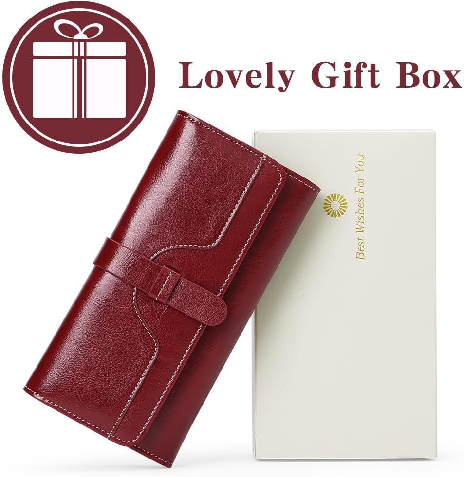HOTSENDEFN Wallets for Women Leather with RFID Blocking Trifold Credit Card Holder with ID Window Wallet