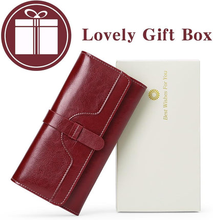 HOTSENDEFN Wallets for Women Leather with RFID Blocking Trifold Credit Card Holder with ID Window Wallet