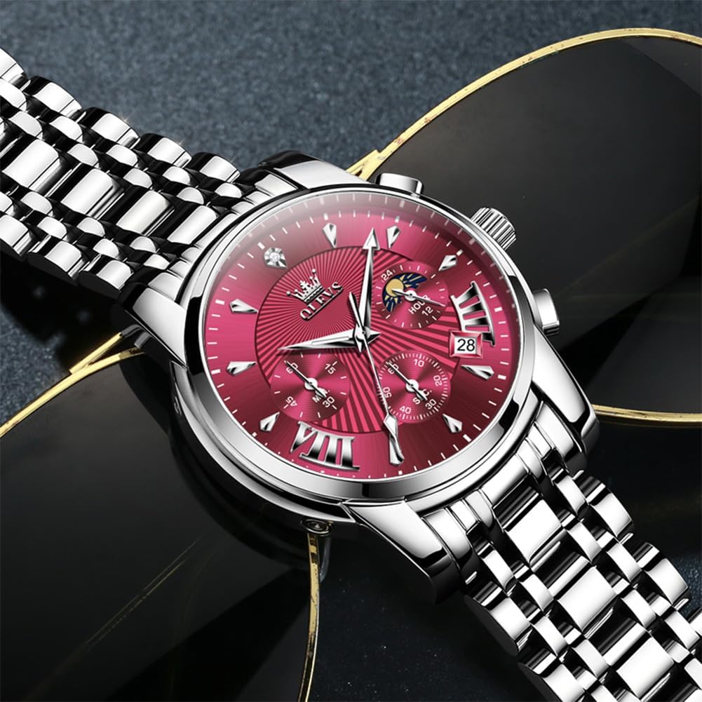 HOTOLEVS Watches Men Stainless Steel Chronograph Watch Luxury Big Face Man Dress Watches Waterproof Roman Numeral Analog Quartz Men Wrist Watch Diamond Relojes para Hombre(Silver/Black/Gold/Red/Blue)