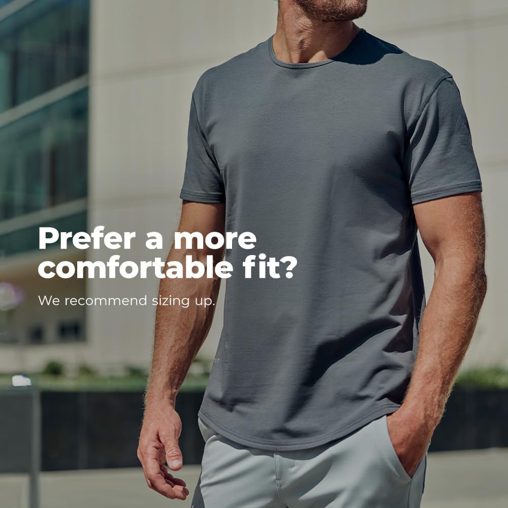 HOTBYLT Mens Drop-Cut Men's T Shirt, Slim Fit Plain Tshirts for Men, Drop Cut Basic Crewneck Tee, Wrinkle Resistant, Stretch Fit