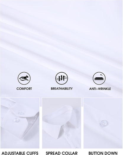 HOTSAMERM Mens Dress Shirt Stretch Wrinkle Free Casual Button Down Shirts | 4-Way Stretch & Moisture Wicking Performance Shirt for Business, Wedding, Work, Church, Easy Care Lightweight & Breathable
