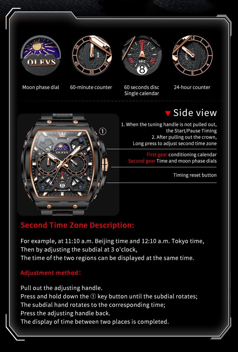 HOTOLEVS Men Watches Business Dress Chronograph Big Square Quartz Analog Male Watch Silicone Strap Waterproof Date Gift Mens Wrsit Watch Silver