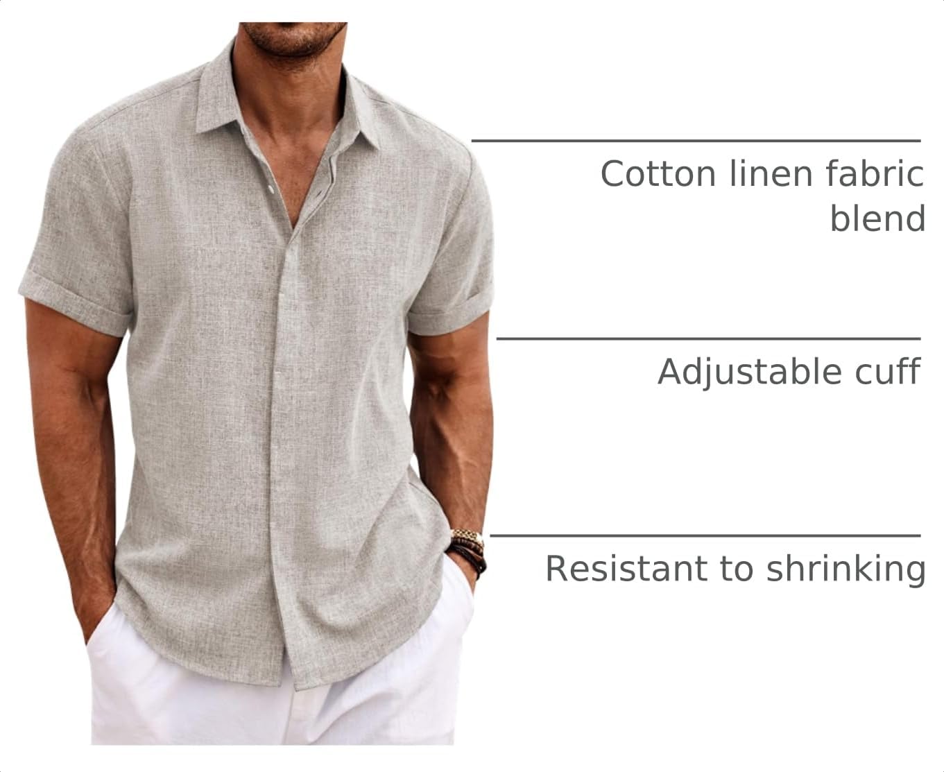 HOTCOOFANDY Men's Linen Shirts Short Sleeve Casual Shirts Button Down Shirt for Men Beach Summer Wedding Shirt