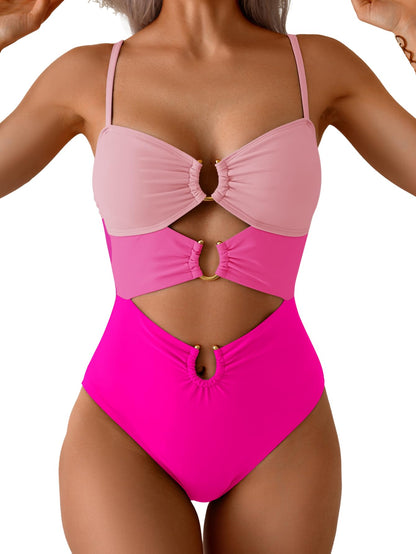 HOTEomenie Womens Cutout One Piece Swimsuit Sexy Bathing Suit | Ring Linked, Adjustable Spaghetti Straps, Bra Support, Soft Removable Cups, Monokini for Beach Vacation, Pool Side