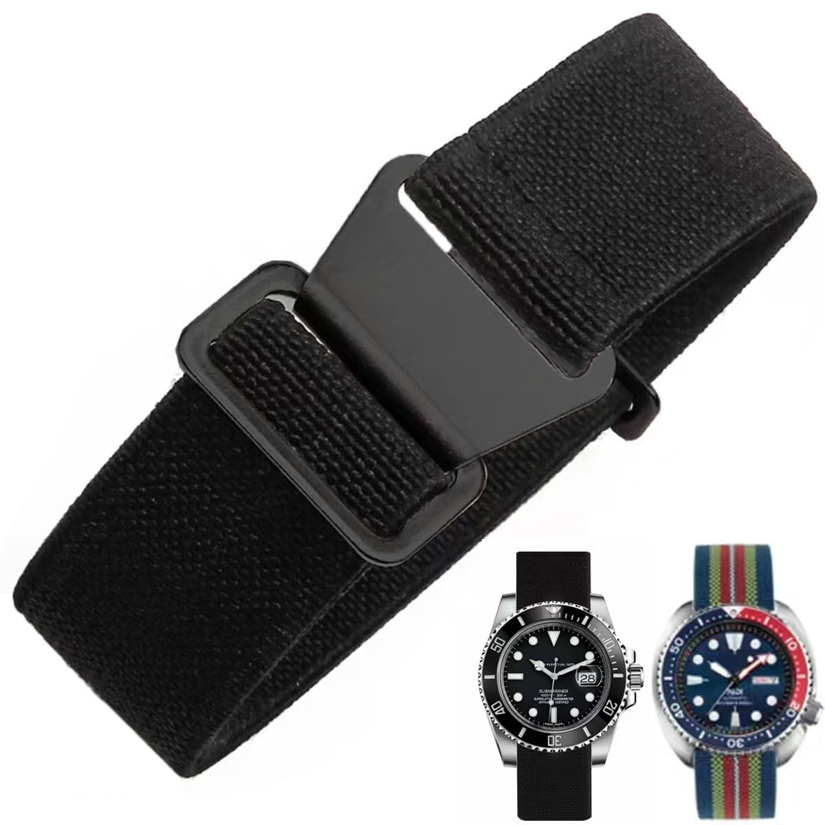 HOTFrench Troops Paratrooper Watchband,Military Elastic Nylon Watch Strap with Hook-and-Loop for Men Women Silver & Black Buckle 18/20/22mm