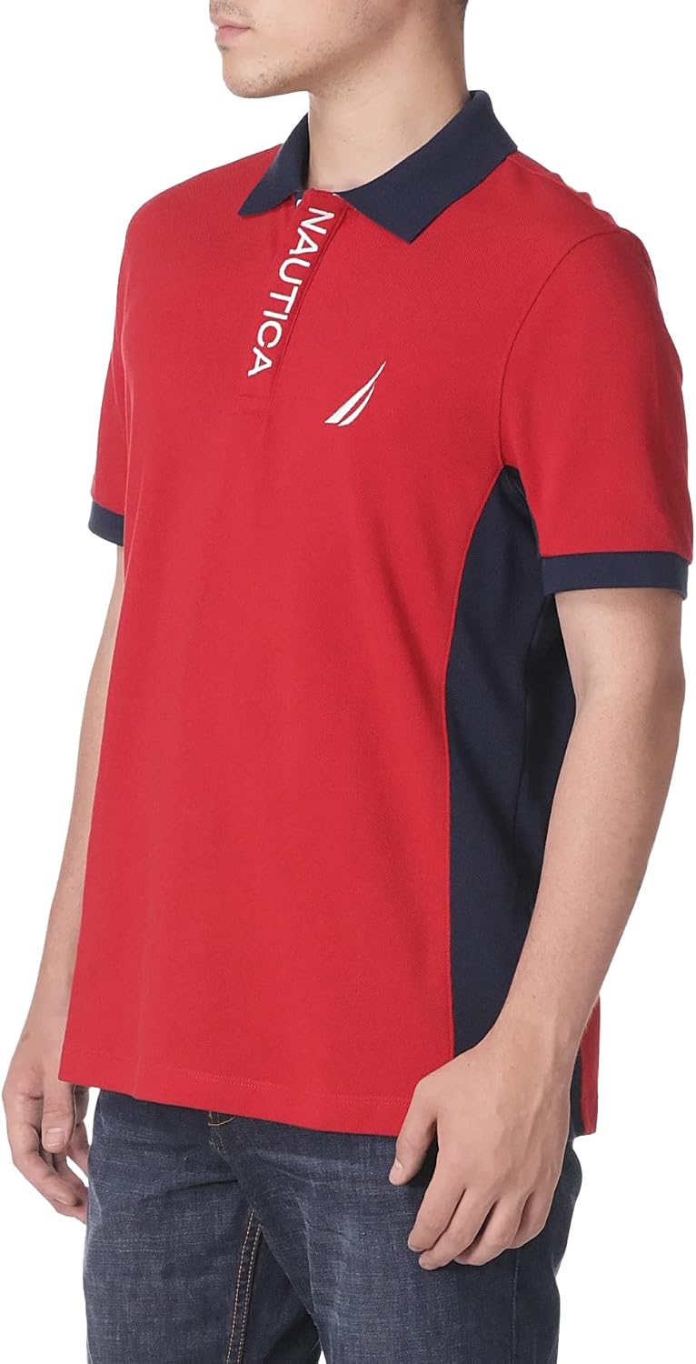 HOTNautica Men's Short Sleeve Color Block Performance Pique Polo Shirt