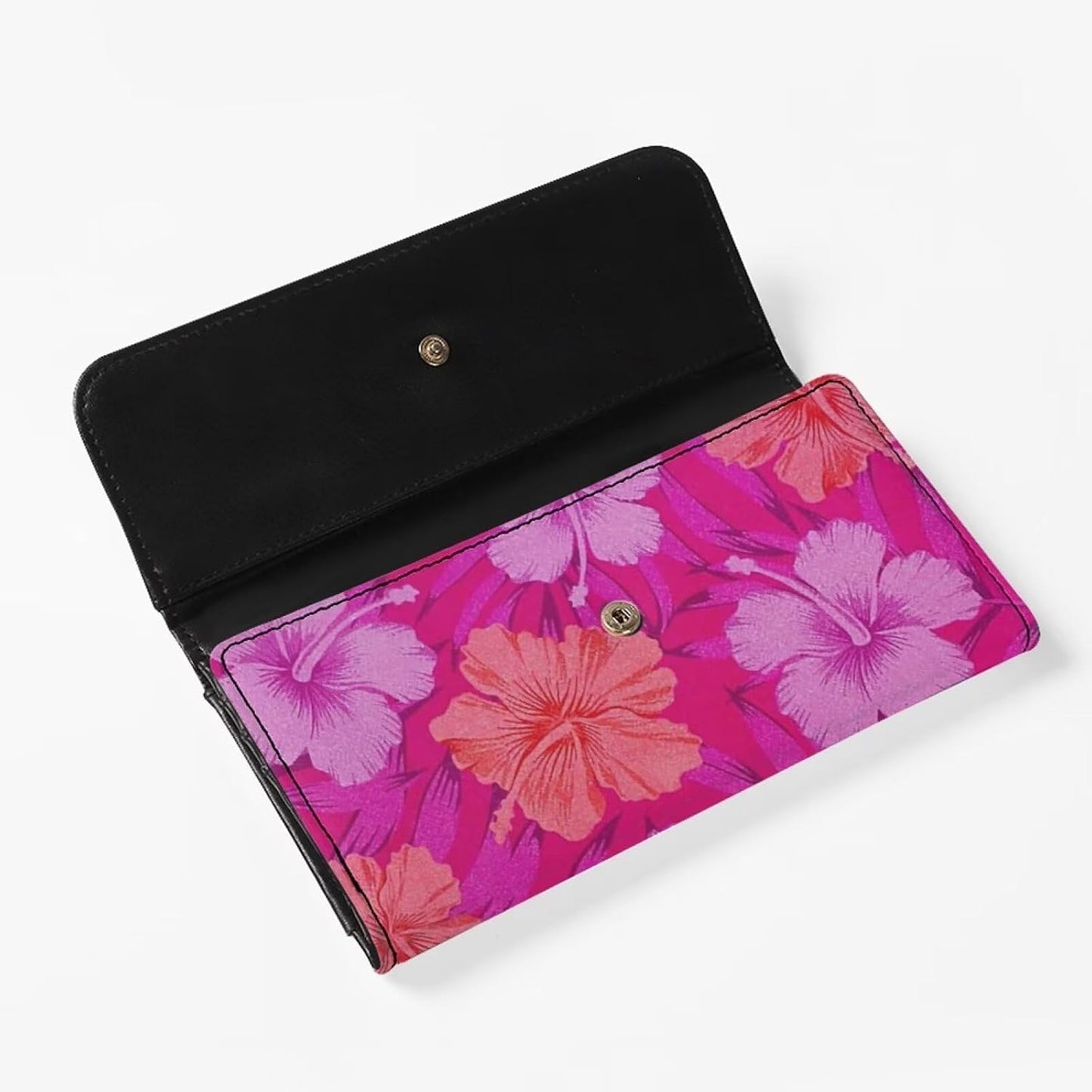 HOTHowilath Womens Hibiscus Flower Wallet Clutch Organizer With Change Pocket, Credit Card Clutch Long Purse for Women - Hot Pink