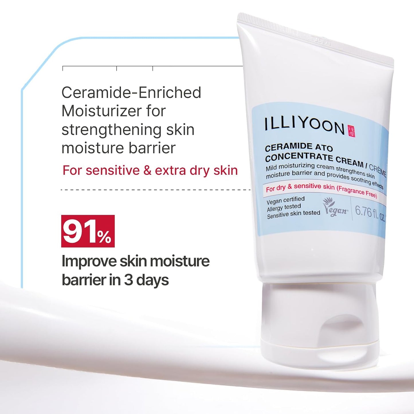 HOTIlliyoon Ceramide Ato Concentrate Cream | Moisturizer for Dry & Sensitive Skin, 100hr Lasting Hydration, For Face & Body, Gentle for Infants, Moisture Barrier Repair, Vegan Certified, 2.53 fl.oz.
