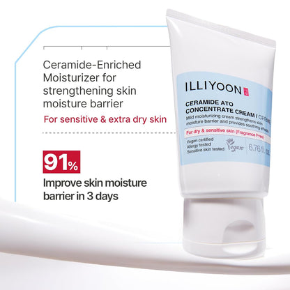 HOTIlliyoon Ceramide Ato Concentrate Cream | Moisturizer for Dry & Sensitive Skin, 100hr Lasting Hydration, For Face & Body, Gentle for Infants, Moisture Barrier Repair, Vegan Certified, 2.53 fl.oz.