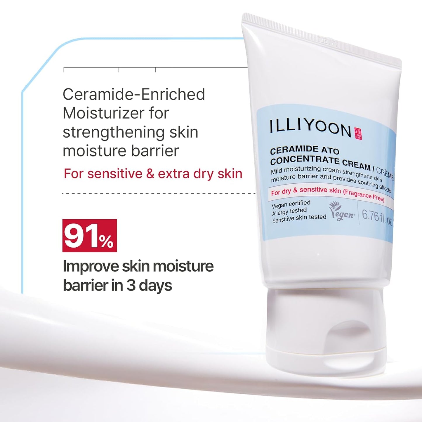 HOTIlliyoon Ceramide Ato Concentrate Cream | Moisturizer for Dry & Sensitive Skin, 100hr Lasting Hydration, For Face & Body, Gentle for Infants, Moisture Barrier Repair, Vegan Certified, 6.76 fl.oz.