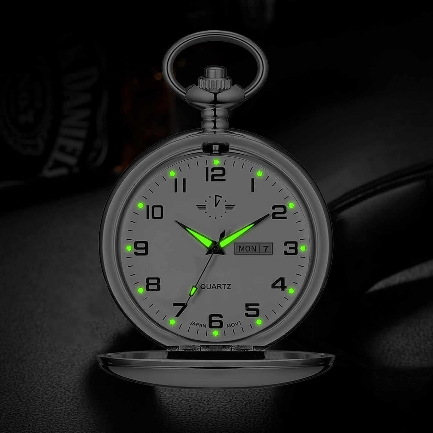 HOTBOSHIYA Smooth Quartz Pocket Watches for Men Classic Arabic Digital Luminous Dial & Day Date Pocket Watch with Chain Christmas Graduation Birthday Gifts