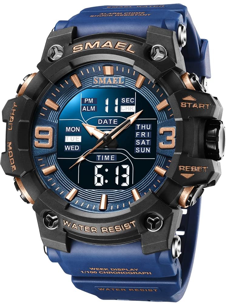 HOTGosasa Men's Large Face Outdoor Sports Watches Military S-Shock Watch Waterproof, Backlight, Alarm, Stopwatch Features - Rugged Wristwatch for Training, Hiking, and Adventure