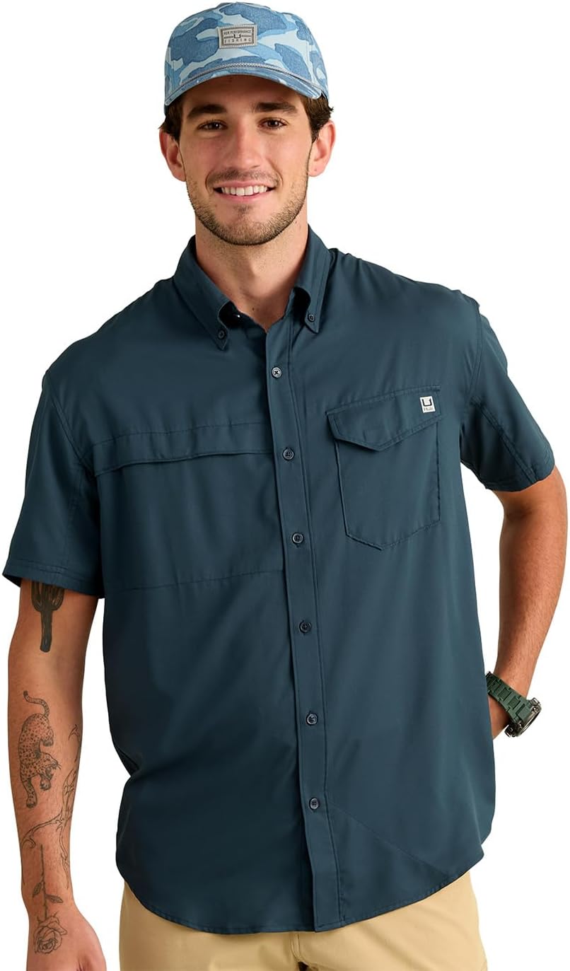 HOTHUK Men's Tide Point Kc Scott Original Artwork Short Sleeve Shirt, Fishing Button Down