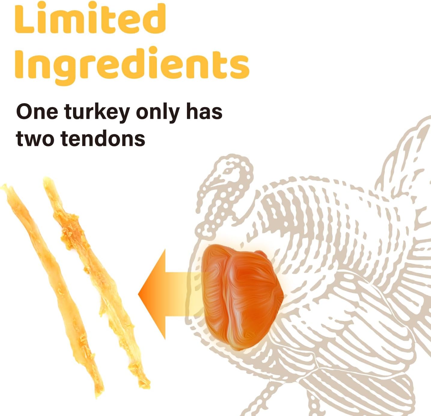HOTiPaw Turkey Tendon for Dogs, All Natural Human Grade Puppy Chew, Strips | Single Protein, Hypoallergenic, Grain free, Rawhide Alternative Dog Treats, US-Sourced Turkey