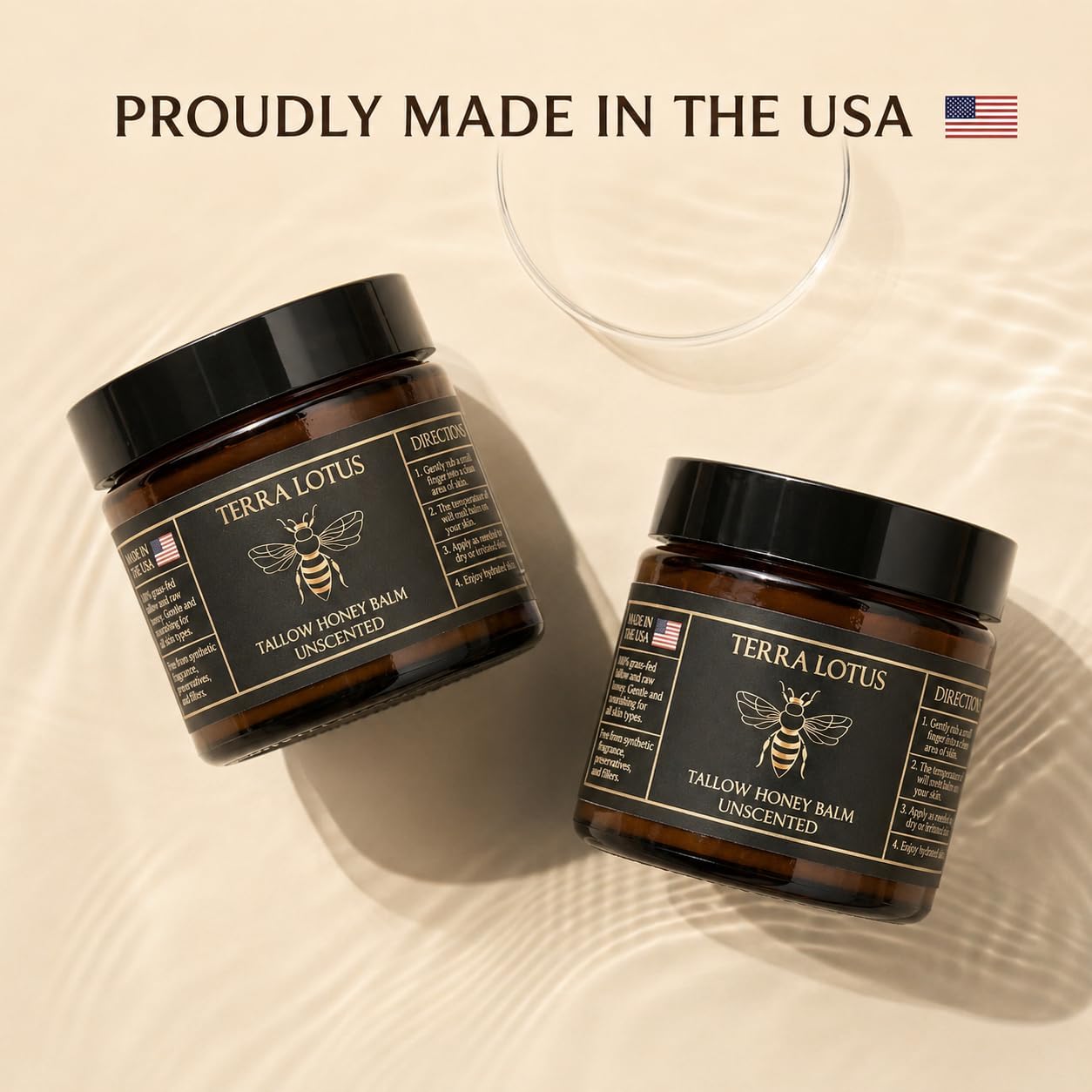 HOTTerra Lotus - Organic Grass-Fed Beef Tallow Balm with Raw Honey - Moisturizing Cream - Handmade All-Natural Moisturizer (2 Oz, Unscented)