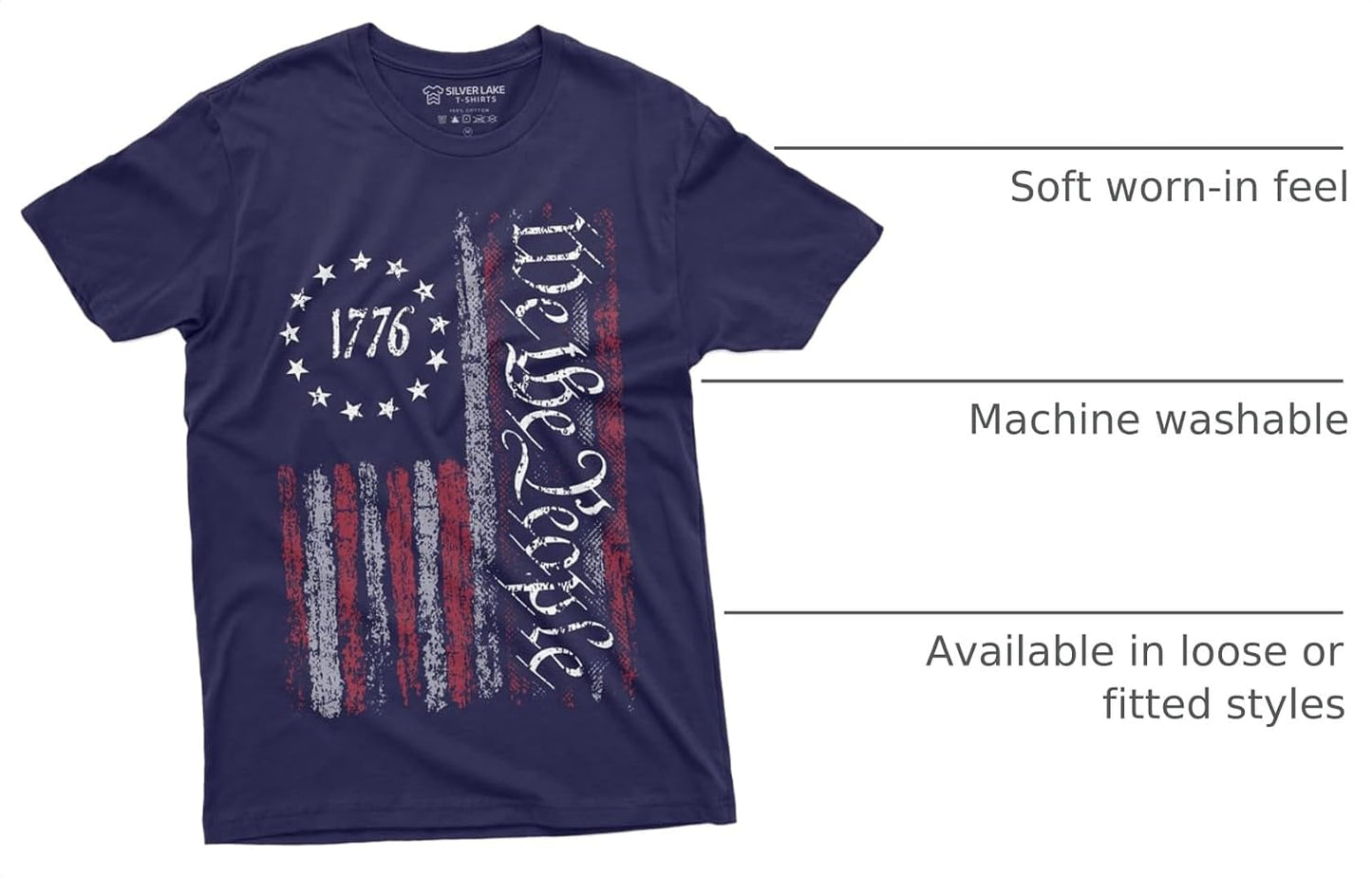 HOTWe The People Tee Shirt 1776 Independence Day 4th of July USA Graphic Flag Print T-Shirt