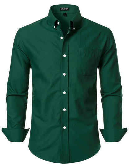 HOTJEMITOP Men's Classic Lightweight Oxford Button Down Collar Shirts Business Casual Long Sleeve Dress Shirt with Pocket