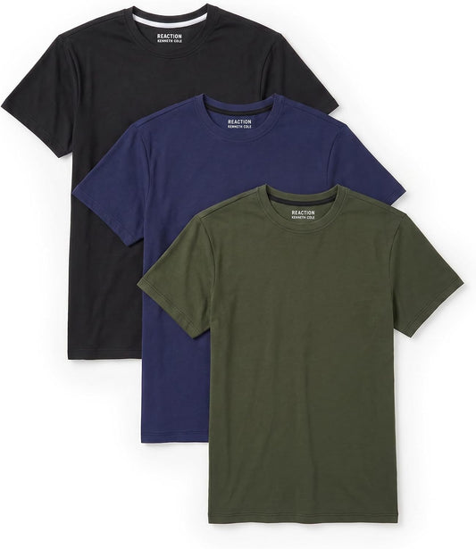 HOTKenneth Cole REACTION Mens T-Shirt Pack of 3 | UPF 50+ Cotton/Spandex Jersey Slim Fit White T Shirts for Men Pack