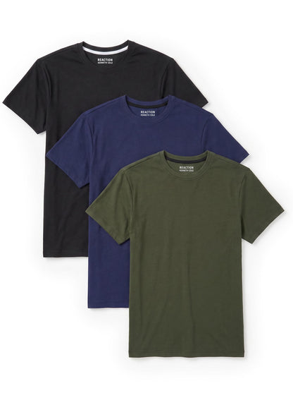 HOTKenneth Cole REACTION Mens T-Shirt Pack of 3 | UPF 50+ Cotton/Spandex Jersey Slim Fit White T Shirts for Men Pack