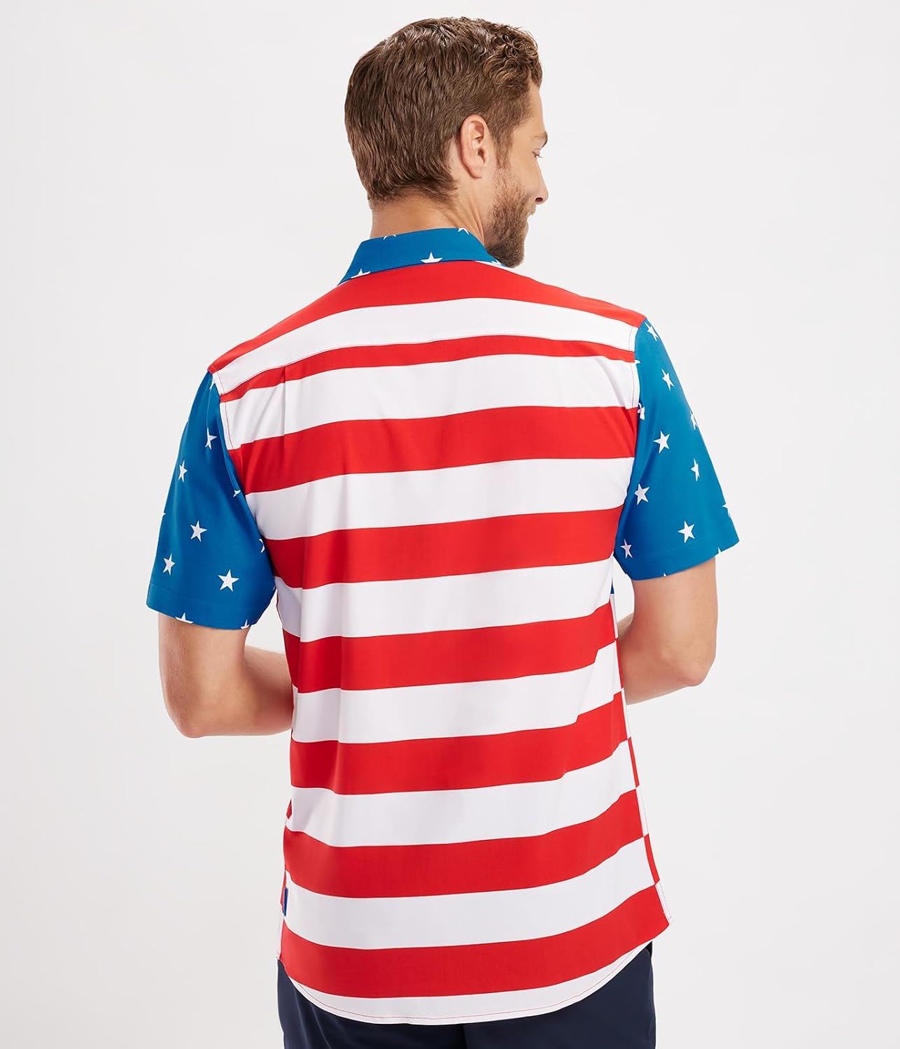 HOTTipsy Elves Patriotic Shirts for Men - USA Short Sleeve Button Up American Flag Shirts for Men for 4th of July