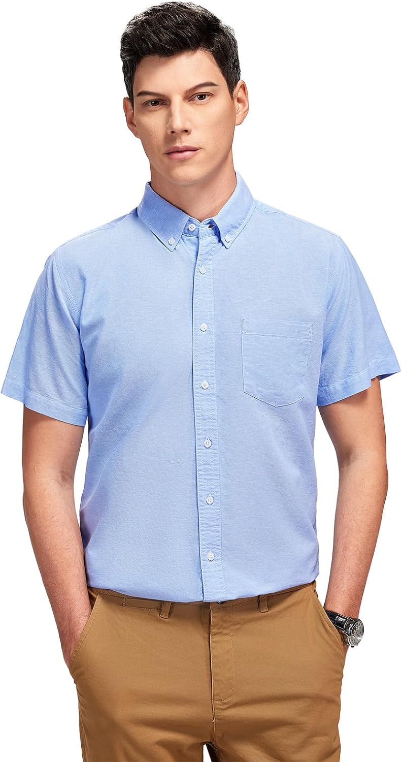 HOTMen's Oxford Dress Shirt Short Sleeve Button Down Shirts Business Casual with Chest Pocket for Gifts