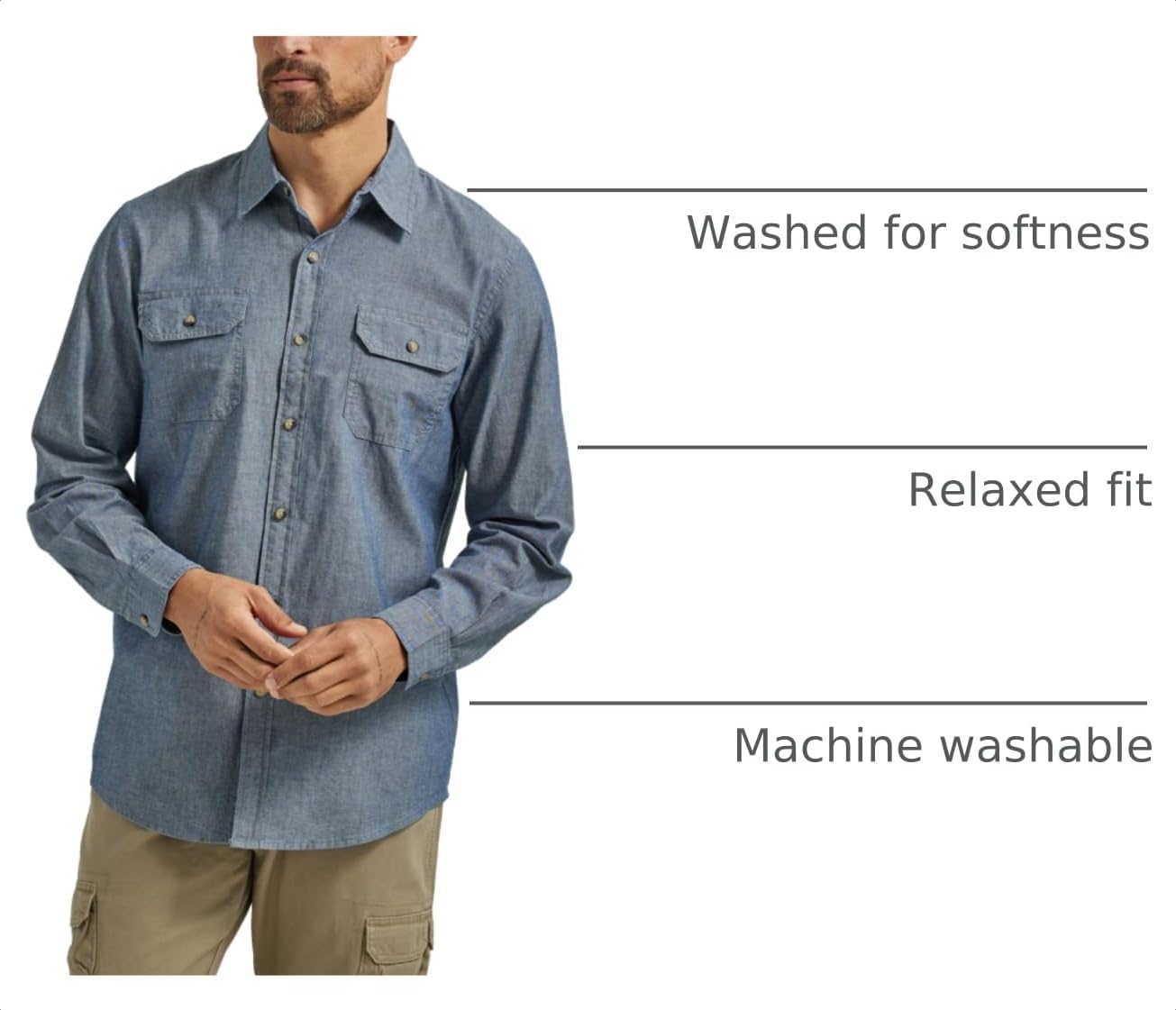 HOTWrangler Authentics Men's Long Sleeve Classic Woven Shirt