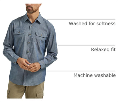 HOTWrangler Authentics Men's Long Sleeve Classic Woven Shirt