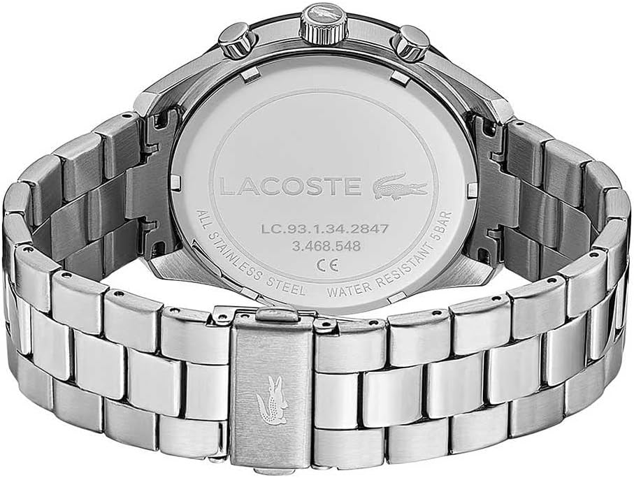HOTLacoste Boston Men's Chronograph Watch - Classic Stainless Steel - Tachymeter - Water Resistant up to 5ATM/50 Meters - Modern Design for Him - 42mm