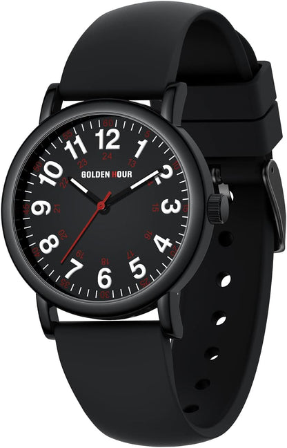 HOTGOLDEN HOUR Waterproof Nurse Watch for Medical Professionals, Students Women Men - Military Time Luminouse Easy Read Dial, 24 Hour with Second Hand, Colorful Silicone Band