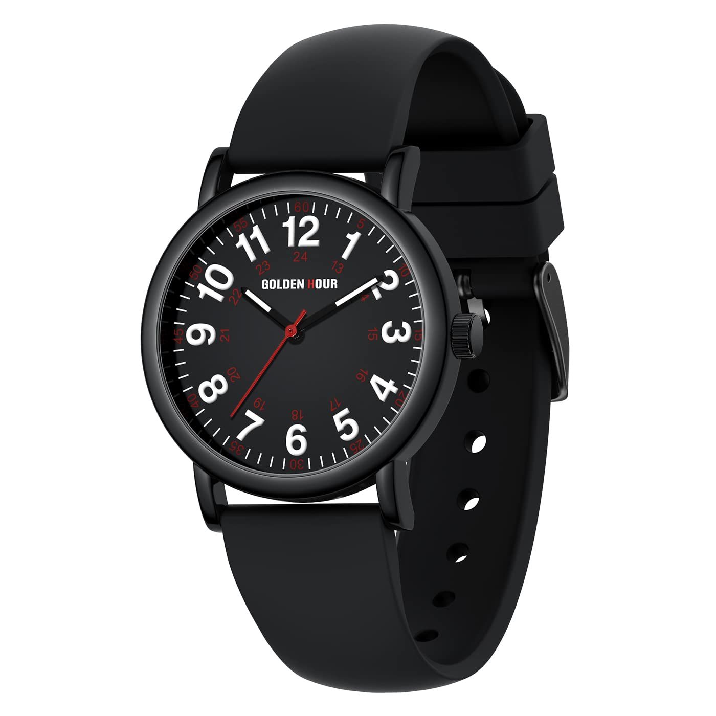 HOTGOLDEN HOUR Waterproof Nurse Watch for Medical Professionals, Students Women Men - Military Time Luminouse Easy Read Dial, 24 Hour with Second Hand, Colorful Silicone Band