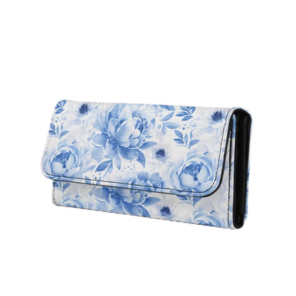 HOTNovelty Jeans Print Womens Wallets Leather Clutch, Vintage Denim Block Patch Design Long Wallet for Women Blue Credit Card Holder with Coin Purse ID Window