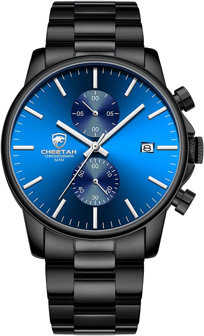 HOTGOLDEN HOUR Fashion Business Mens Watches with Stainless Steel Waterproof Chronograph Quartz Watch for Men, Auto Date