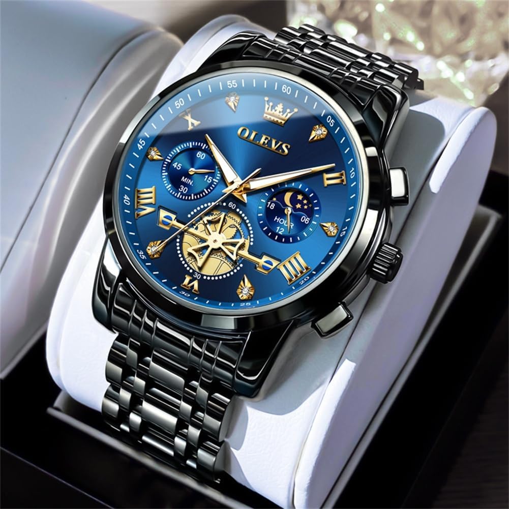HOTOLEVS Watches for Men Dress Watch Chronograph Luxury Stainless Steel Big Face Men Watches Multi-Function Easy to Read Diamond Roman Numerals Business Wristwatch Reloj para Hombre