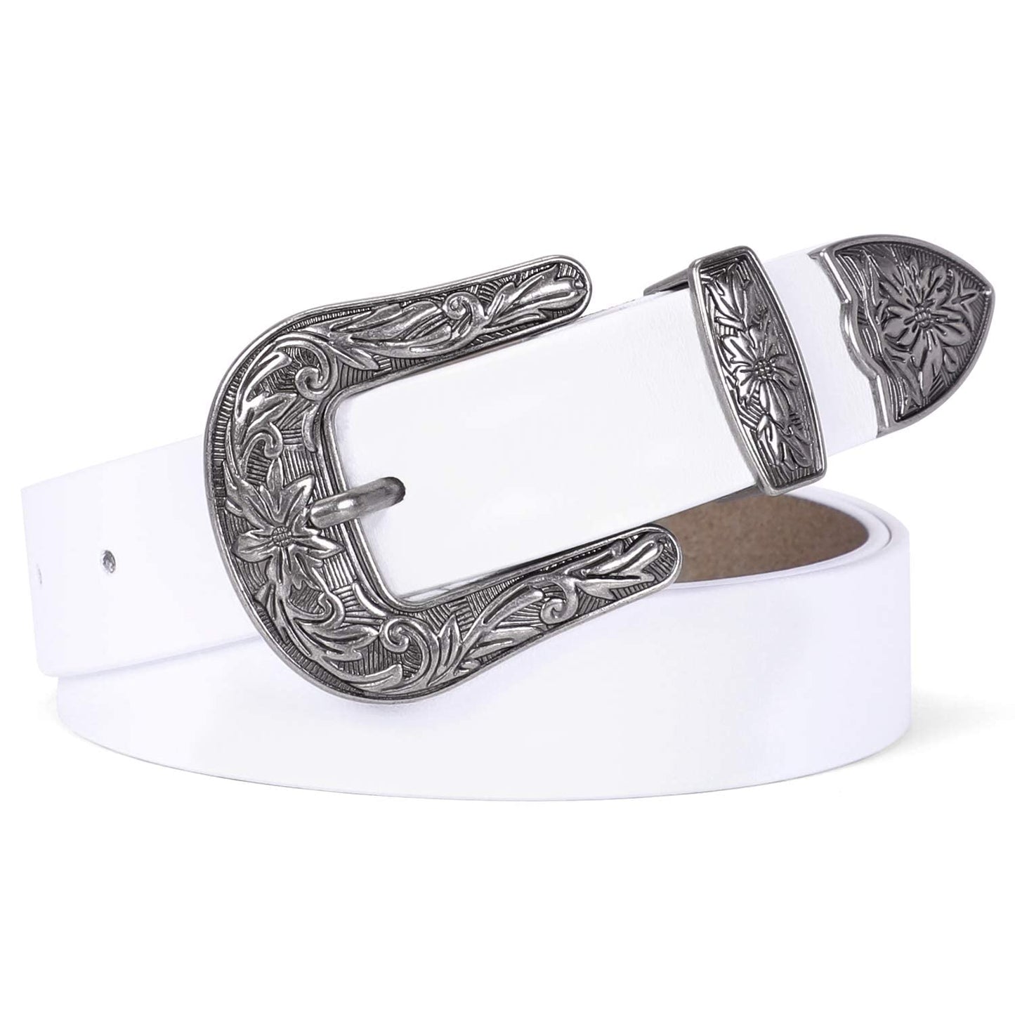 HOTJASGOOD Women Leather Belts Ladies Vintage Western Design Black Waist Belt for Pants Jeans Dresses