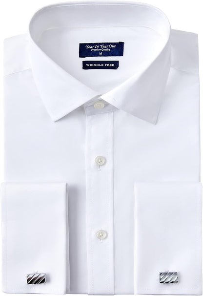 HOTYear In Year Out French Cuff Wrinkle Free Dress Shirt for Men Regular Fit Long Sleeve Wrinkle Resistant Shirt