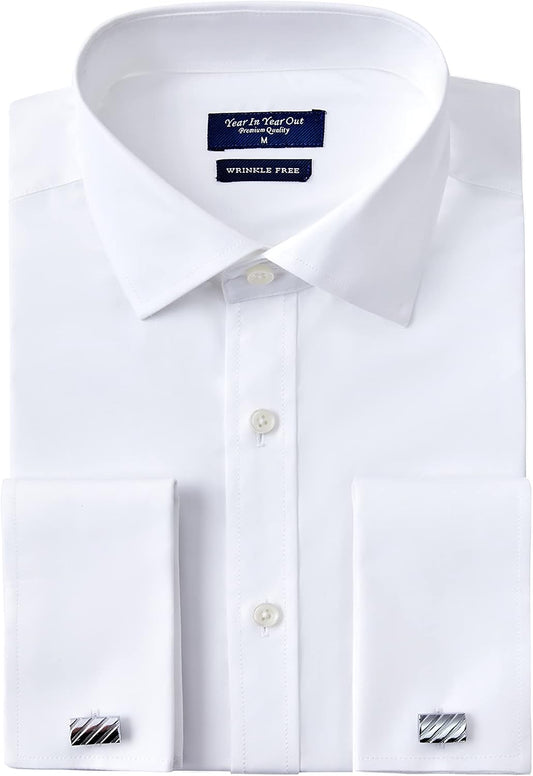 HOTYear In Year Out French Cuff Wrinkle Free Dress Shirt for Men Regular Fit Long Sleeve Wrinkle Resistant Shirt