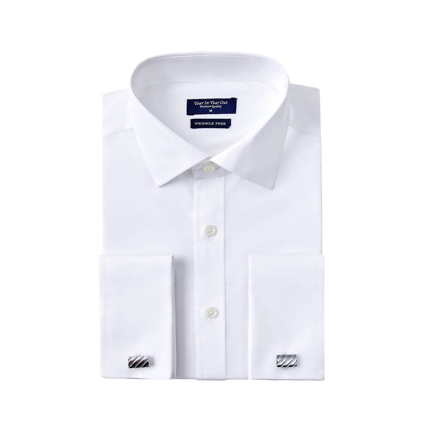 HOTYear In Year Out French Cuff Wrinkle Free Dress Shirt for Men Regular Fit Long Sleeve Wrinkle Resistant Shirt