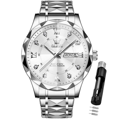 HOTOLEVS Watches for Men Luxury Diamond Casual Large Dial Watches Stainless Steel Waterproof Business Dress Analog Luminous Date Mens Watches