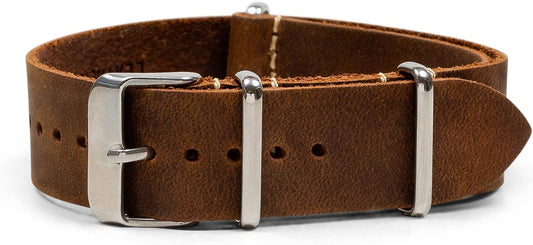 HOTBenchmark Leather Watch Band - Crazy Horse Oiled Leather One-Piece Watch Straps for Men or Women - 18mm, 20mm, 22mm or 24mm Widths