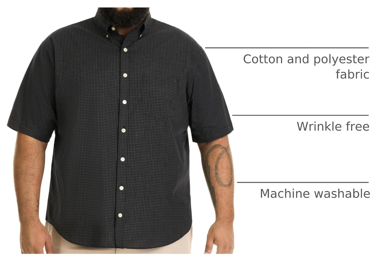 HOTVan Heusen Men's Big and Tall Wrinkle Free Short Sleeve Button Down Shirt, No-Tuck Length, Comfortable Stretch Fabric