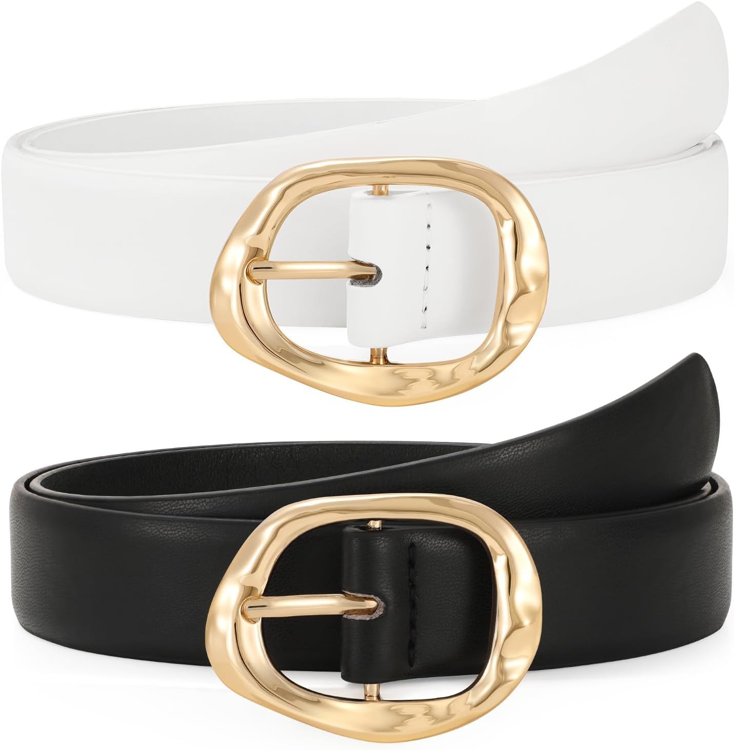 HOTTRIWORKS 2 Pack Leather Belts for Women Fashion Waist Belt with Liquid Shapes Women Belt for Jeans Pants Dresses