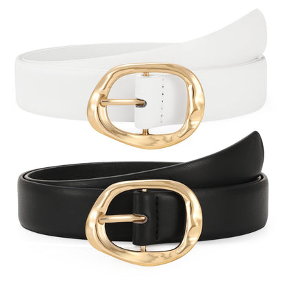 HOTTRIWORKS 2 Pack Leather Belts for Women Fashion Waist Belt with Liquid Shapes Women Belt for Jeans Pants Dresses