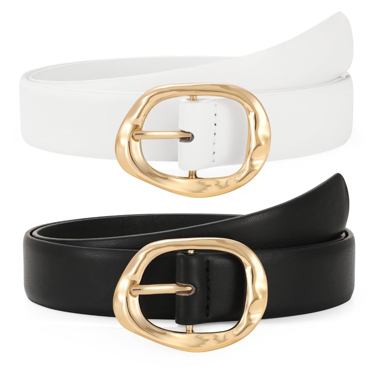 HOTTRIWORKS 2 Pack Leather Belts for Women Fashion Waist Belt with Liquid Shapes Women Belt for Jeans Pants Dresses