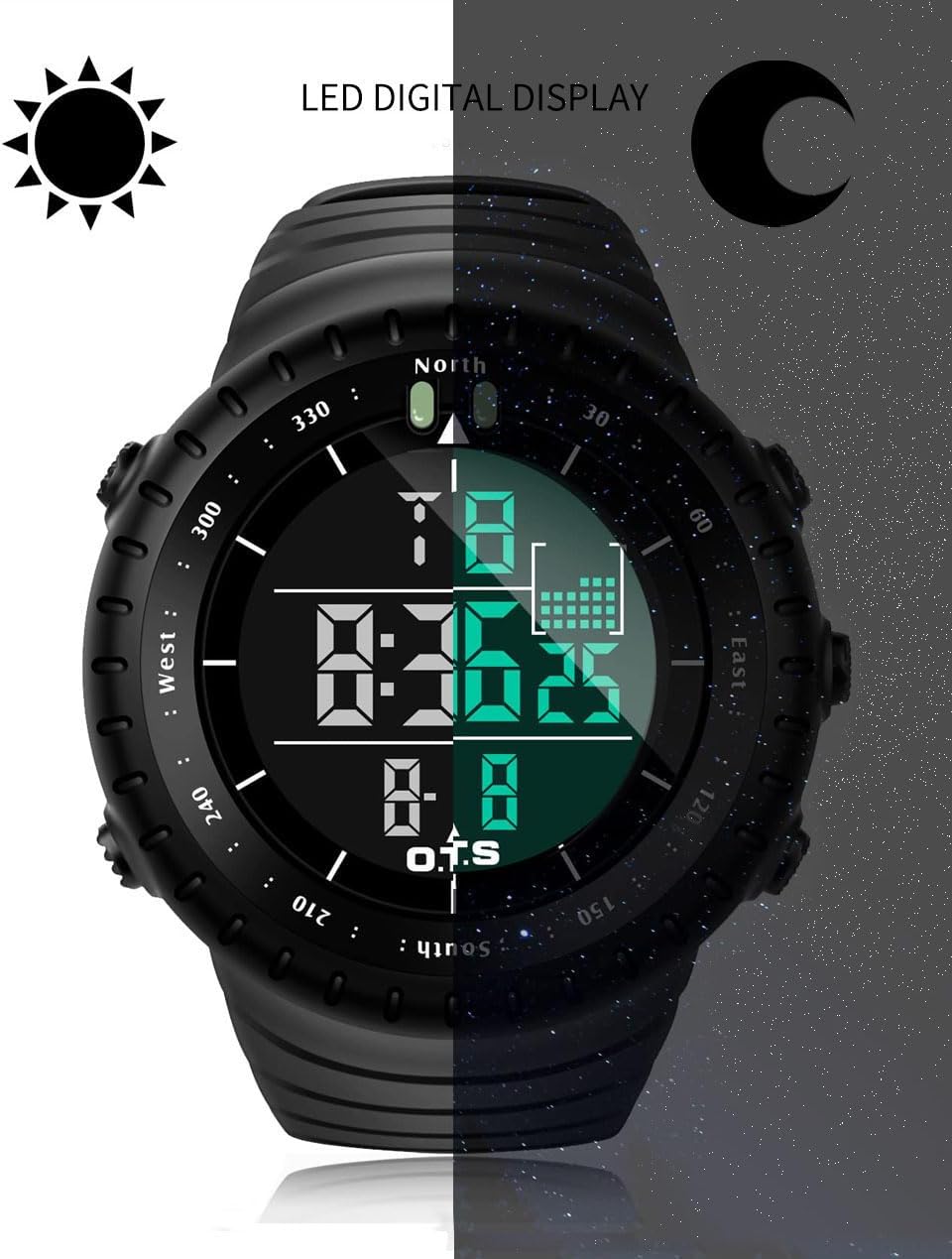 HOTMen's Digital Sports Watch Military Waterproof Tactical Watch with LED Backlight Watches for Men