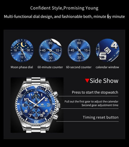 HOTOLEVS Watches for Men Stainless Steel Dress Men Watch with Date Big Face Chronograph Waterproof Luxury Fashion Watch Blue/Black/Gold/Green/Silver Face Relojes para Hombres
