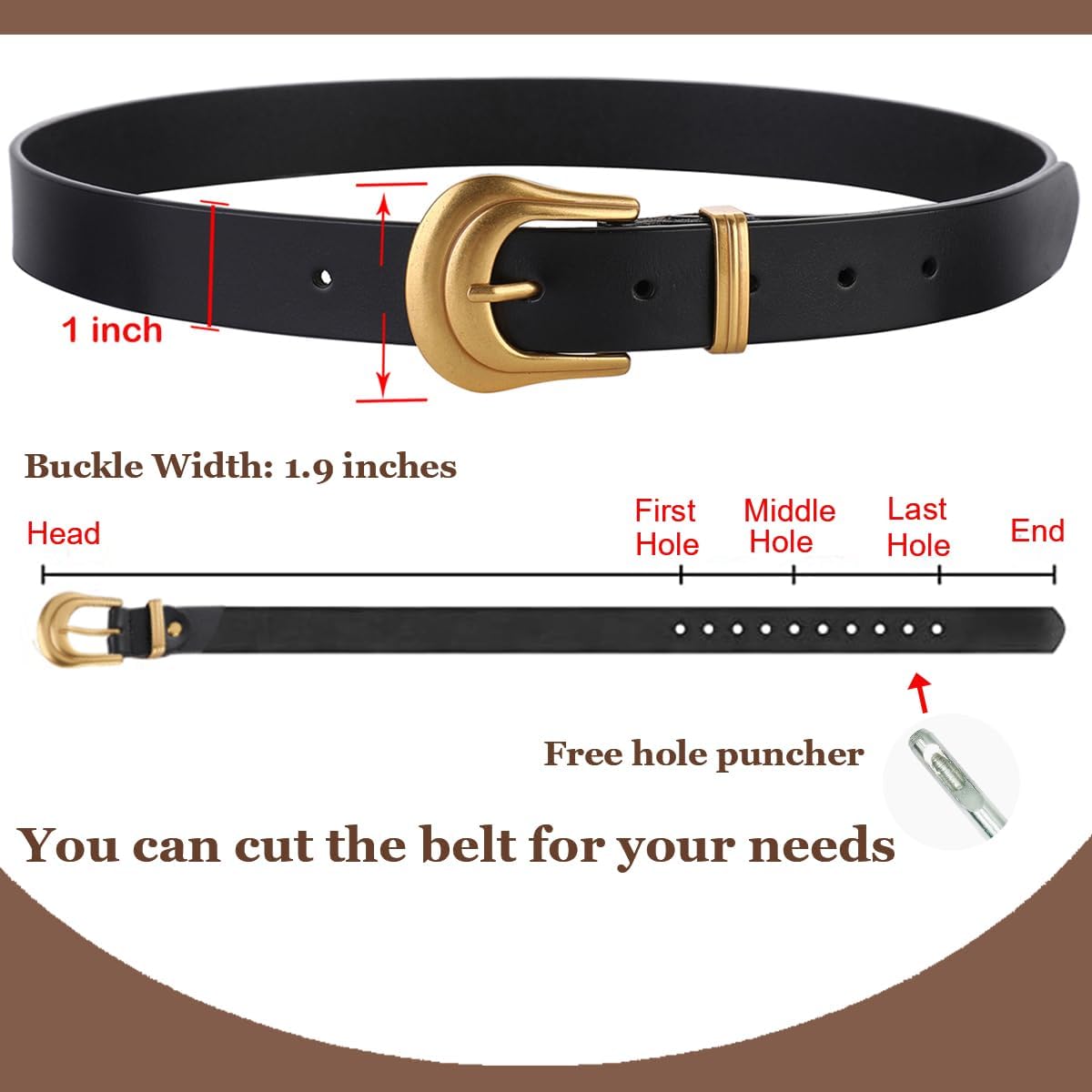 HOTALAIX Women's Belt Western Belts Silver Gold Buckle Black Leather Belt Pants Jeans Belts for Women