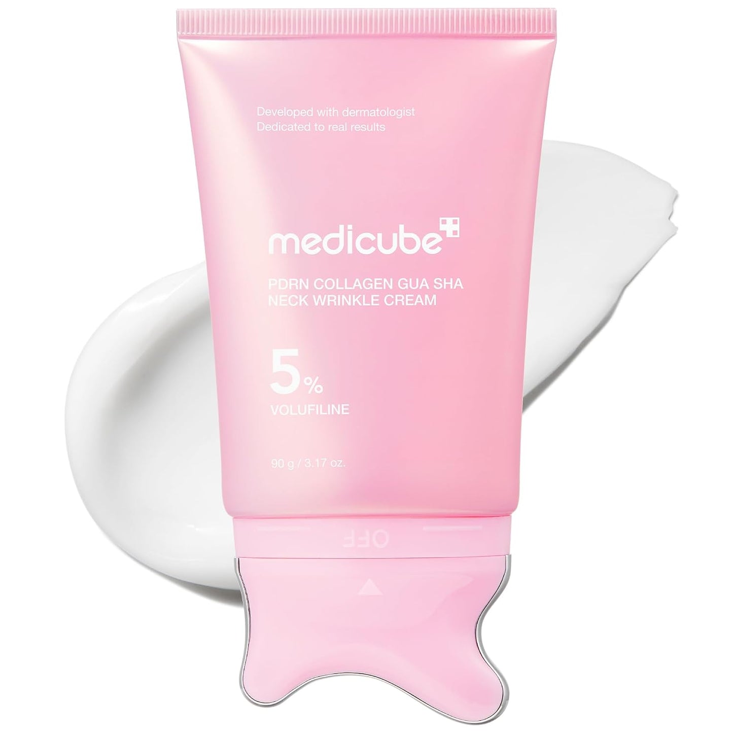 HOTmedicube PDRN Collagen Gua Sha Neck Wrinkle Cream - Firming, Contour Care | Built-In Gua Sha Massager with Volufiline 5% - For the Look of Fine Lines, Jawline, Neck, Décolleté, Korean Skincare, 3.17 oz