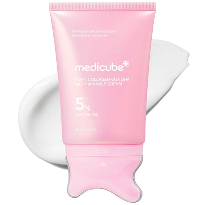 HOTmedicube PDRN Collagen Gua Sha Neck Wrinkle Cream - Firming, Contour Care | Built-In Gua Sha Massager with Volufiline 5% - For the Look of Fine Lines, Jawline, Neck, Décolleté, Korean Skincare, 3.17 oz