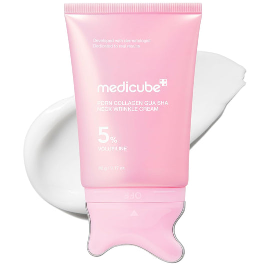 HOTmedicube PDRN Collagen Gua Sha Neck Wrinkle Cream - Firming, Contour Care | Built-In Gua Sha Massager with Volufiline 5% - For the Look of Fine Lines, Jawline, Neck, Décolleté, Korean Skincare, 3.17 oz